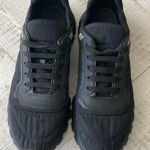 Men’s Prada Black Nylon Gabardine Logo Sneakers NIB 4E3382 Size 10.5